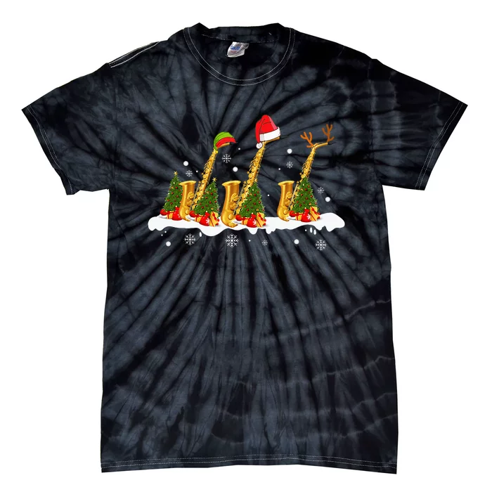 Santa Saxophone Christmas Lights Cute Instrument Xmas Tie-Dye T-Shirt