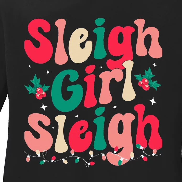 Sleigh Sleigh Christmas Retro Xmas Holiday Ladies Long Sleeve Shirt