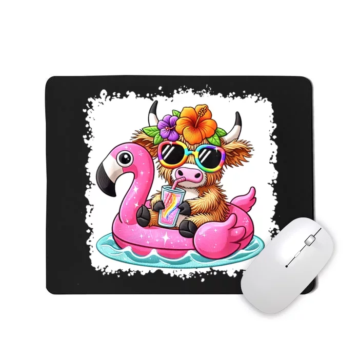 Sweet Summer Cute Highland Cow Flamingo Float Beach Vibes Gift Mousepad