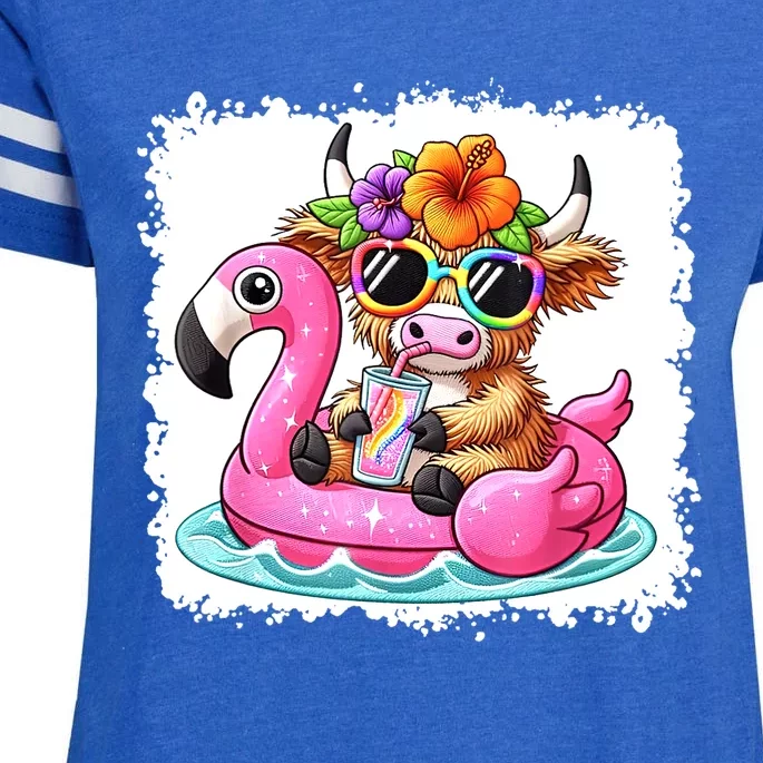 Sweet Summer Cute Highland Cow Flamingo Float Beach Vibes Gift Enza Ladies Jersey Football T-Shirt