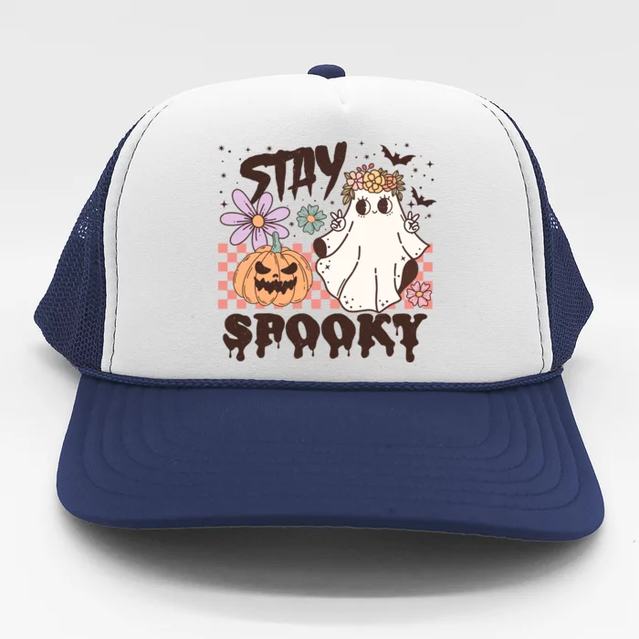 Stays Spooky Cute Ghost Pumpkin Halloween Spooky Season Trucker Hat