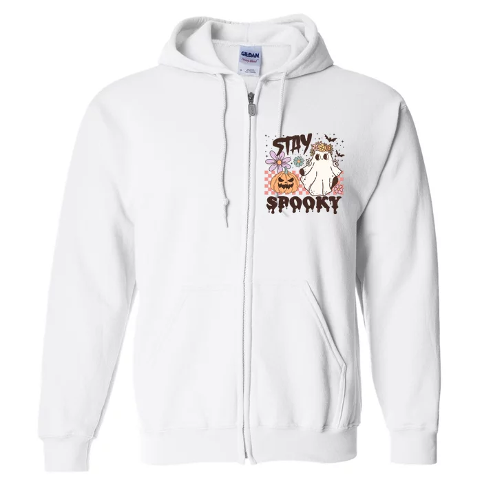 Stays Spooky Cute Ghost Pumpkin Halloween Spooky Season Full Zip Hoodie