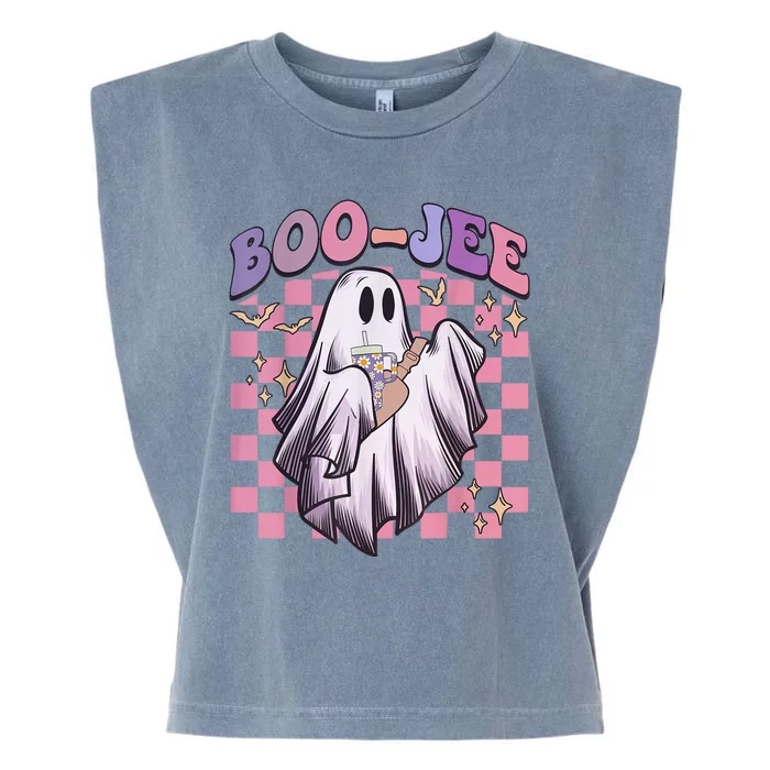 Spooky Season Cute Groovy Ghost Halloween Costume Boo Jee Garment-Dyed Women's Muscle Tee