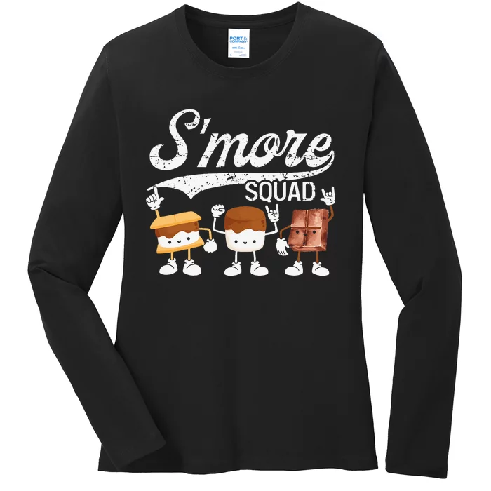 Smore Squad Camping Campfire Chocolate Marshmallow SMores Ladies Long Sleeve Shirt