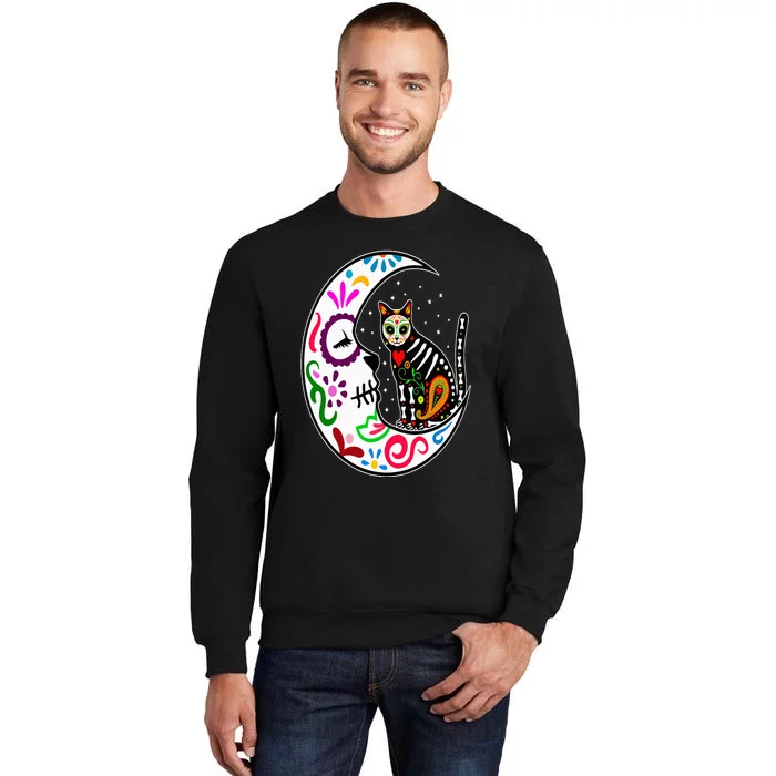 Sugar Skull Cat Moon Dia De Los Muertos Mexican Day of Dead Sweatshirt