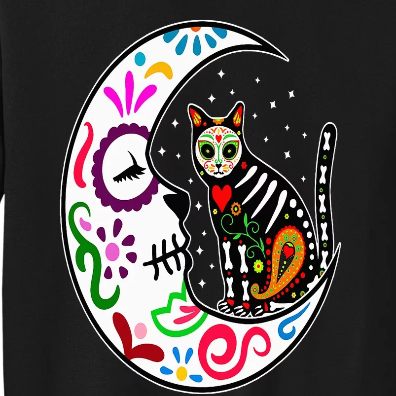 Sugar Skull Cat Moon Dia De Los Muertos Mexican Day of Dead Sweatshirt