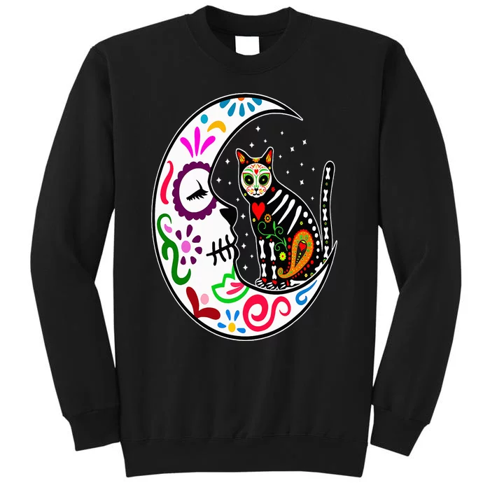 Sugar Skull Cat Moon Dia De Los Muertos Mexican Day of Dead Sweatshirt