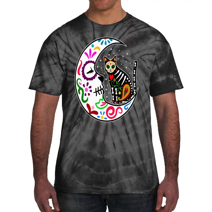 Sugar Skull Cat Moon Dia De Los Muertos Mexican Day of Dead Tie-Dye T-Shirt