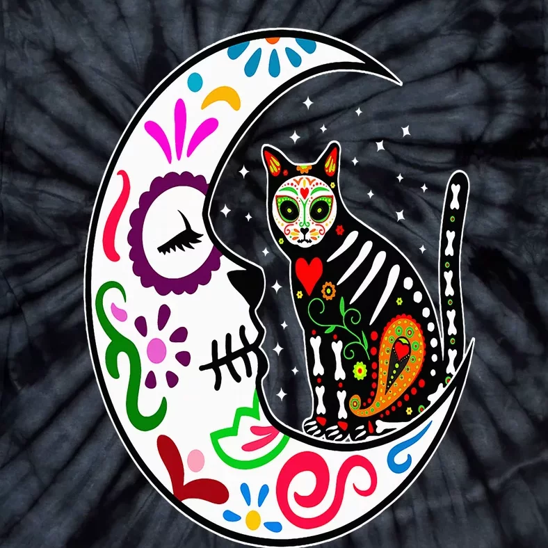 Sugar Skull Cat Moon Dia De Los Muertos Mexican Day of Dead Tie-Dye T-Shirt