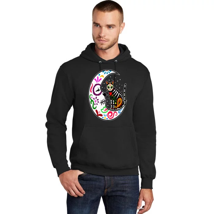 Sugar Skull Cat Moon Dia De Los Muertos Mexican Day of Dead Tall Hoodie