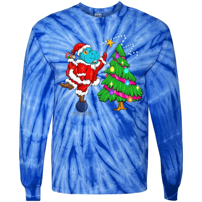 Santa Sea Cow Christmas Tree Tip Star Florida Atee Lover Meaningful Gift Tie-Dye Long Sleeve Shirt