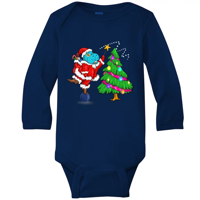 Santa Sea Cow Christmas Tree Tip Star Florida Atee Lover Meaningful Gift Baby Long Sleeve Bodysuit