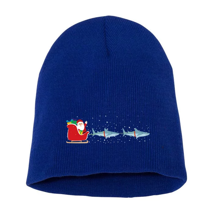 Shark Santa Christmas Sleigh Funny Shark Xmas Meaningful Gift Short Acrylic Beanie