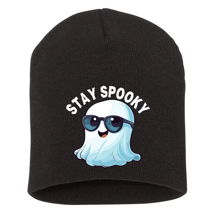 Stay Spooky Cute Ghost Boo Spooky Season Funny Halloween Spooky Boo Short Acrylic Beanie