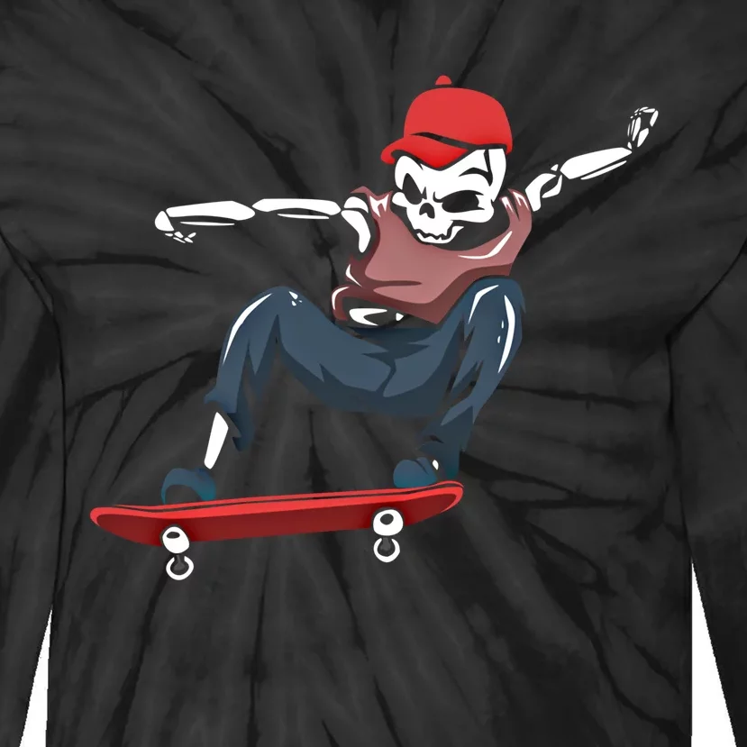 Skateboarding Skater Cool Gift Skateboard Skeleton Great Gift Tie-Dye Long Sleeve Shirt