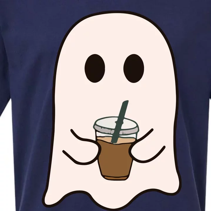 Spooky Season Cute Little Ghost Ice Coffee Halloween Costume Sueded Cloud Jersey T-Shirt