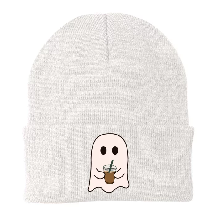 Spooky Season Cute Little Ghost Ice Coffee Halloween Costume Knit Cap Winter Beanie