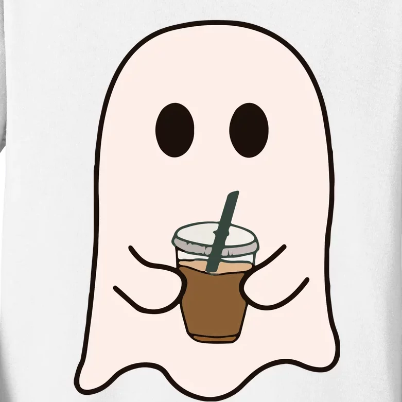 Spooky Season Cute Little Ghost Ice Coffee Halloween Costume Kids Long Sleeve Shirt