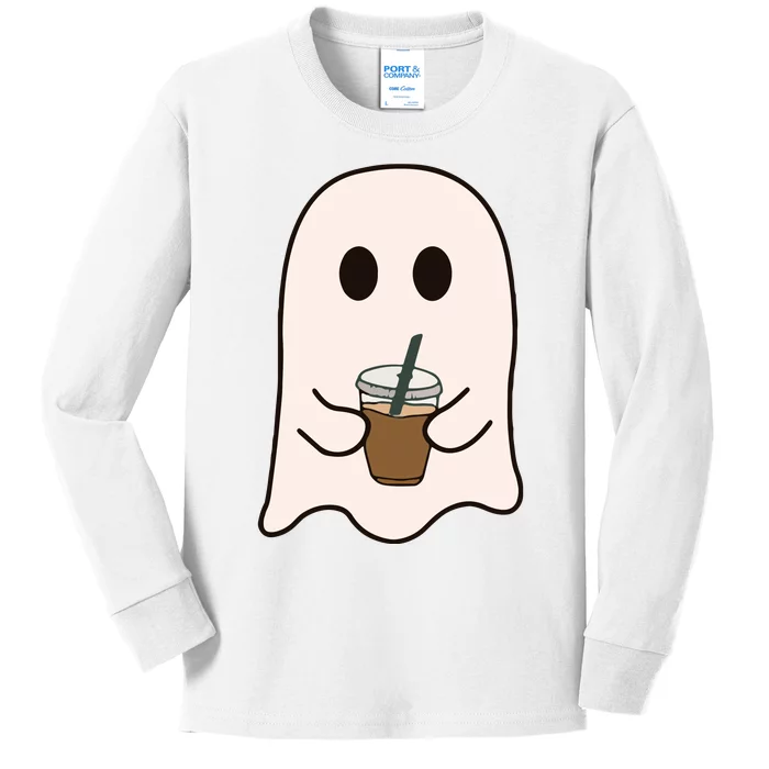 Spooky Season Cute Little Ghost Ice Coffee Halloween Costume Kids Long Sleeve Shirt