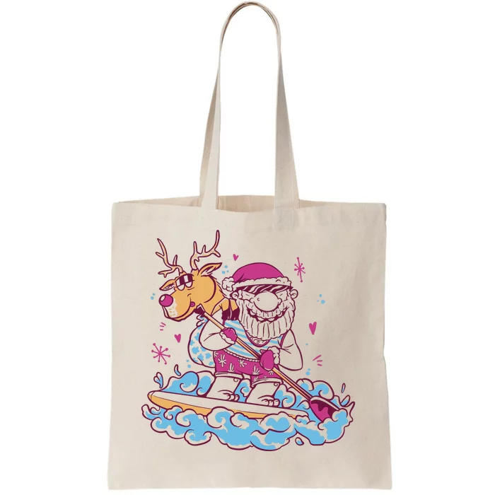 Santa Surfing Christmas Holiday Vacation Tote Bag