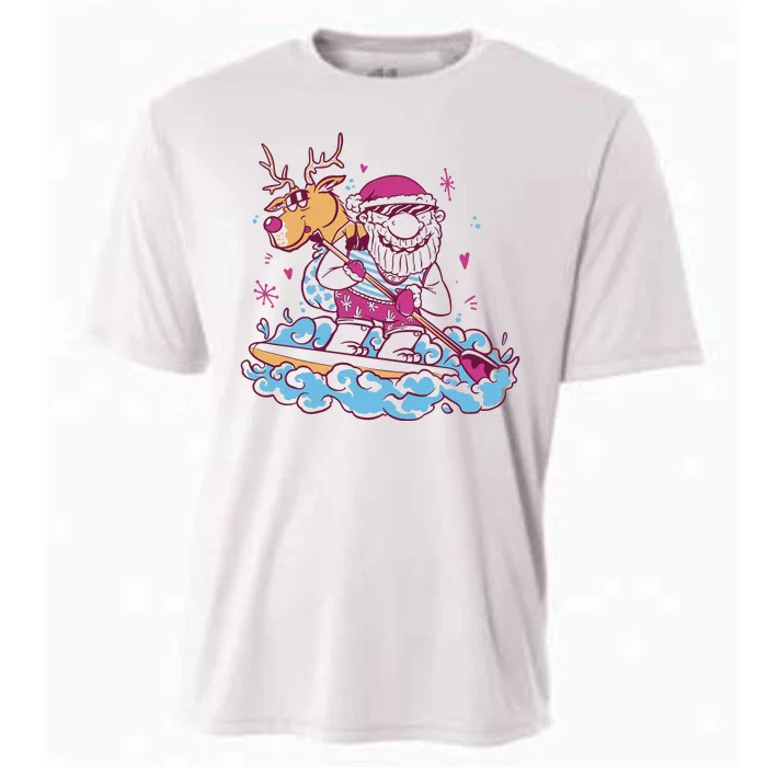 Santa Surfing Christmas Holiday Vacation Cooling Performance Crew T-Shirt