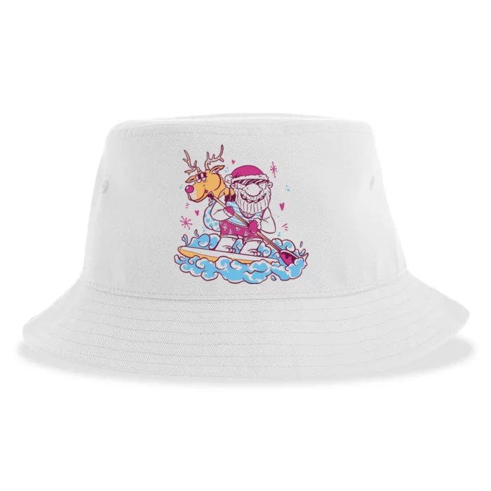 Santa Surfing Christmas Holiday Vacation Sustainable Bucket Hat