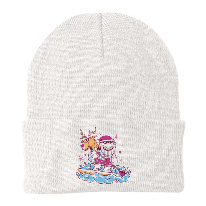 Santa Surfing Christmas Holiday Vacation Knit Cap Winter Beanie