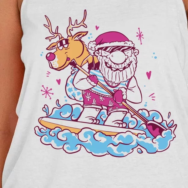 Santa Surfing Christmas Holiday Vacation Women's Knotted Racerback Tank