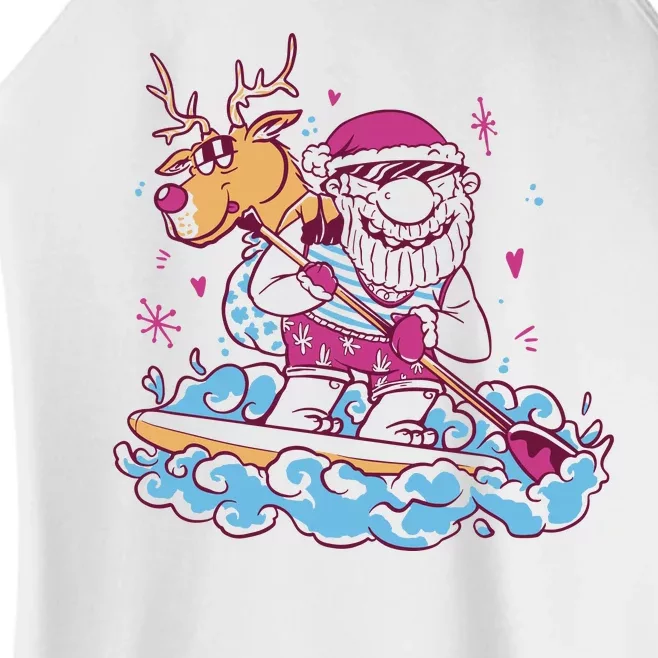 Santa Surfing Christmas Holiday Vacation Women’s Perfect Tri Rocker Tank