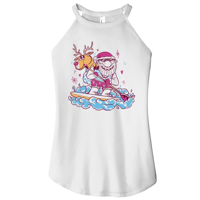 Santa Surfing Christmas Holiday Vacation Women’s Perfect Tri Rocker Tank