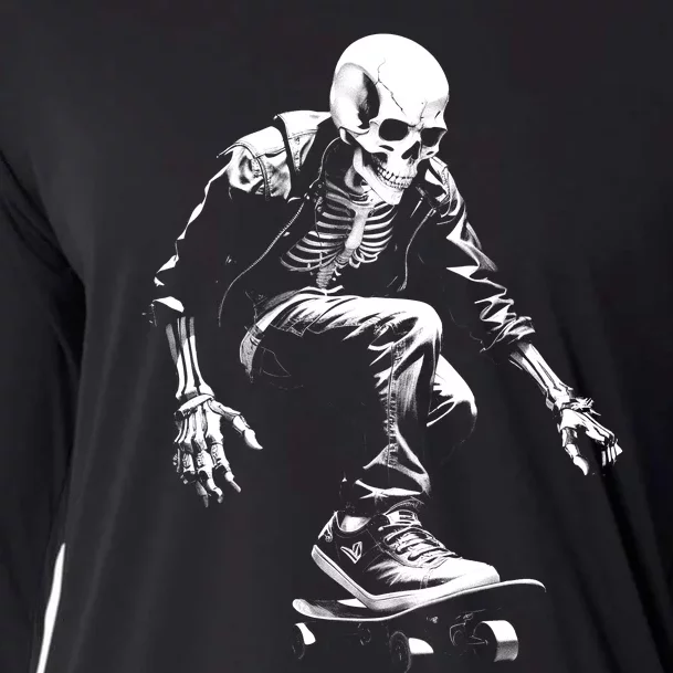 Skeleton Skateboarder Cool Cooling Performance Long Sleeve Crew