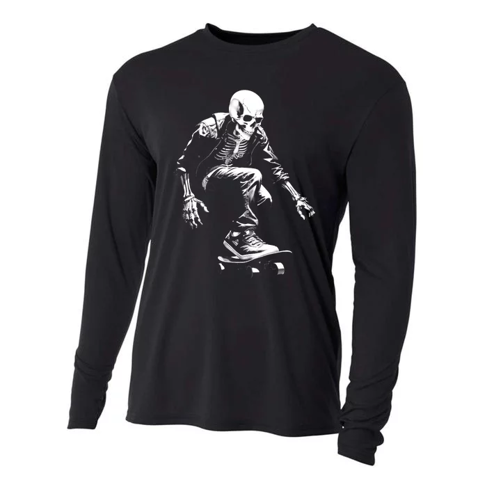 Skeleton Skateboarder Cool Cooling Performance Long Sleeve Crew