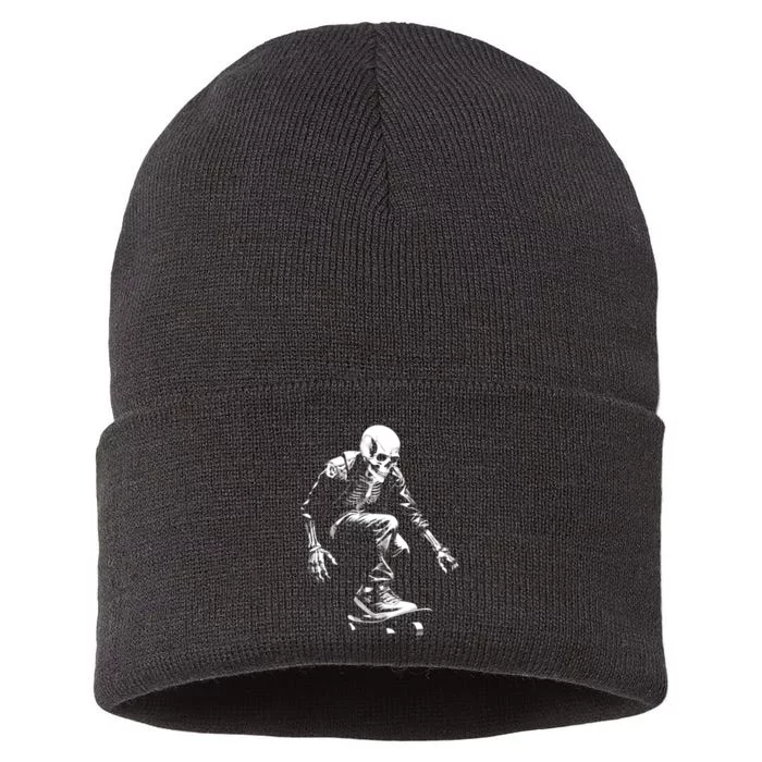 Skeleton Skateboarder Cool Sustainable Knit Beanie