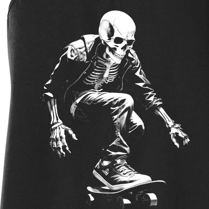 Skeleton Skateboarder Cool Women's Racerback Tank