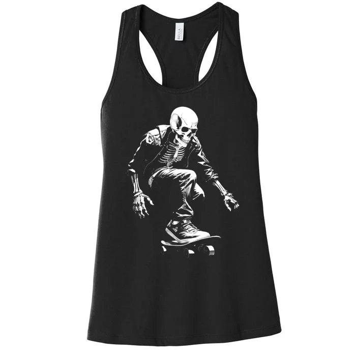 Skeleton Skateboarder Cool Women's Racerback Tank