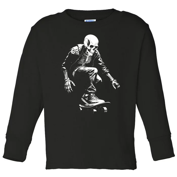 Skeleton Skateboarder Cool Toddler Long Sleeve Shirt