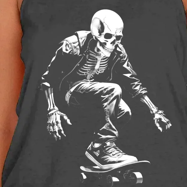 Skeleton Skateboarder Cool Women's Knotted Racerback Tank