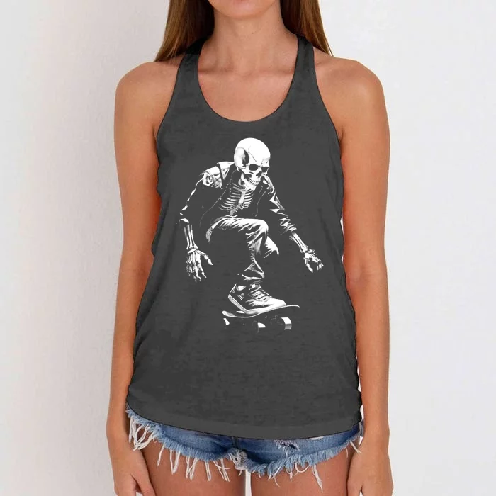 Skeleton Skateboarder Cool Women's Knotted Racerback Tank