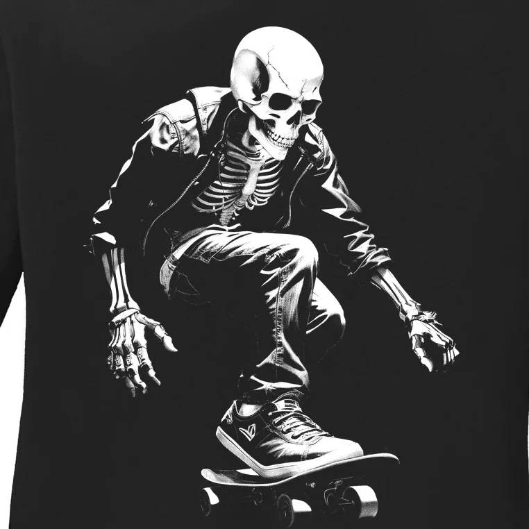 Skeleton Skateboarder Cool Ladies Long Sleeve Shirt