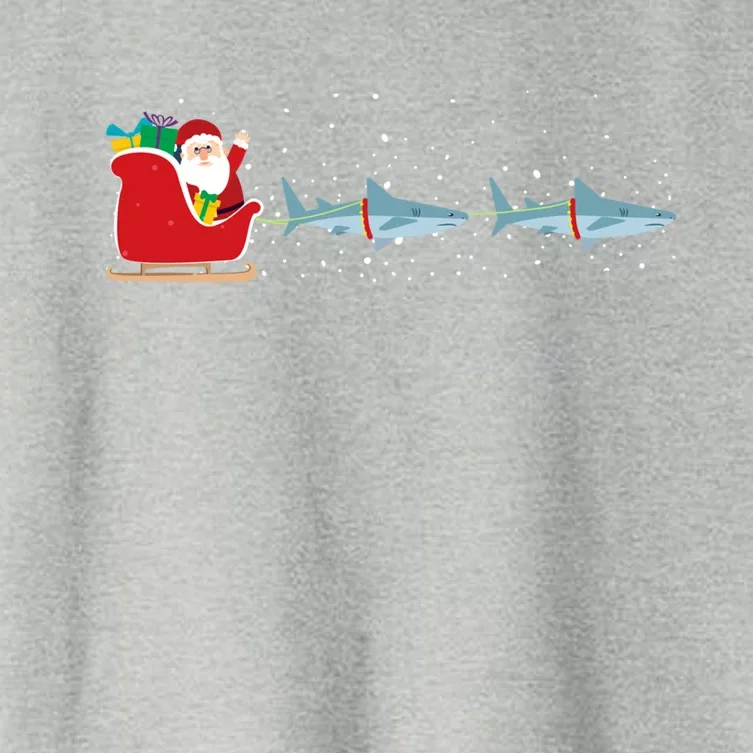 Shark Santa Christmas Sleigh Funny Shark Xmas Gift Women's Crop Top Tee