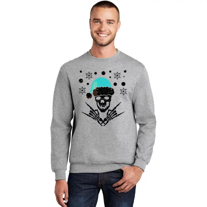 Skeleton Santa Claus Hat Rock And Roll Hand Cool Christmas Gift Tall Sweatshirt