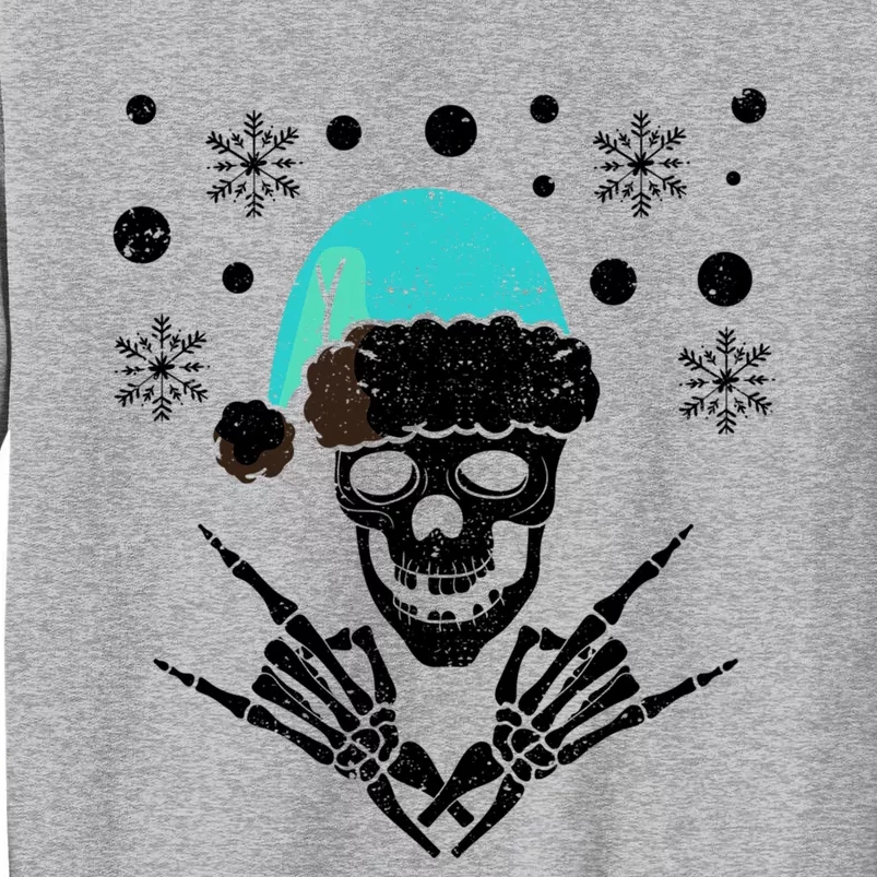 Skeleton Santa Claus Hat Rock And Roll Hand Cool Christmas Gift Tall Sweatshirt