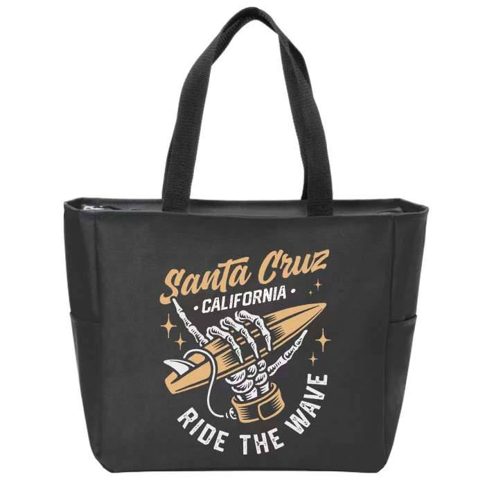 Surfing Santa Cruz Surfer Surfboard Vintage Zip Tote Bag