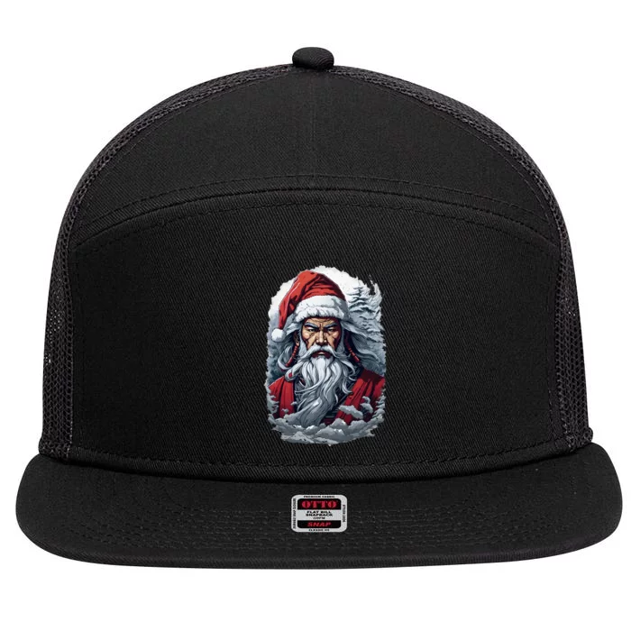 Samurai Santa Claus 7 Panel Mesh Trucker Snapback Hat