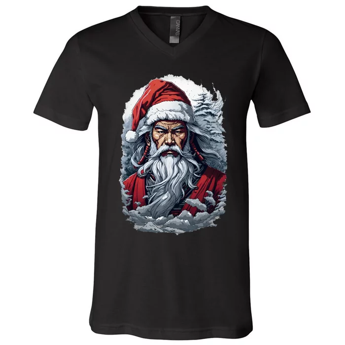 Samurai Santa Claus V-Neck T-Shirt