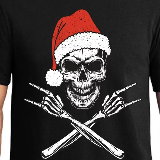 Skeleton Santa Claus Hat Rock And Roll Hand Cool Christmas Funny Gift Pajama Set