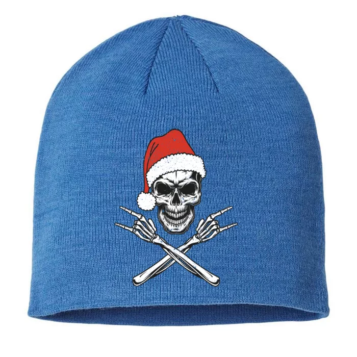 Skeleton Santa Claus Hat Rock And Roll Hand Cool Christmas Funny Gift 8 1/2in Sustainable Knit Beanie