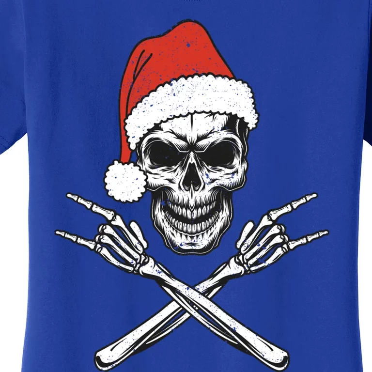 Skeleton Santa Claus Hat Rock And Roll Hand Cool Christmas Funny Gift Women's T-Shirt