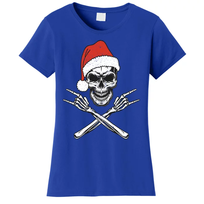 Skeleton Santa Claus Hat Rock And Roll Hand Cool Christmas Funny Gift Women's T-Shirt