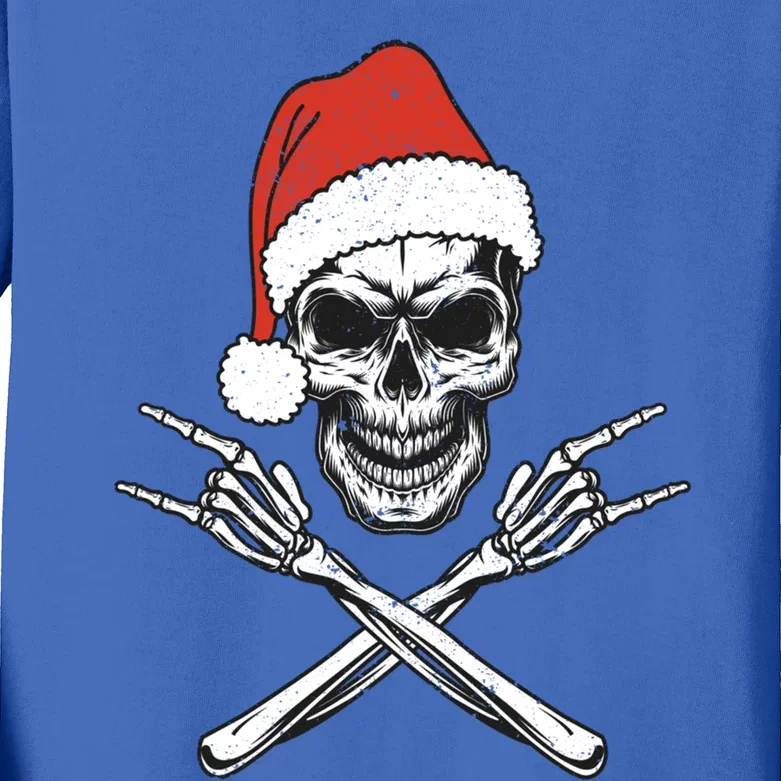 Skeleton Santa Claus Hat Rock And Roll Hand Cool Christmas Funny Gift Kids Long Sleeve Shirt